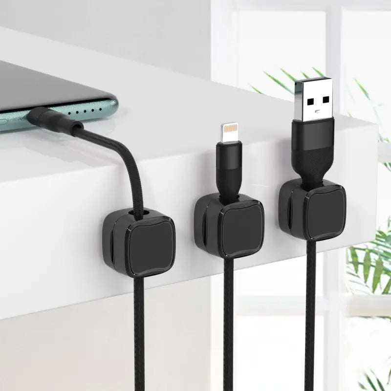 3/6pcs Office Desktop Magnetic Cable Organizer, Mobile Data Cable Storage Fixture, Wall Plug, Wiring Hook