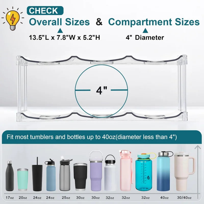 Stackable Large Capacity Water Bottle Storage Rack AdaptationStanleyLarge Diameter Insulated Cup Kitchen Living Room Cabinet Tra
