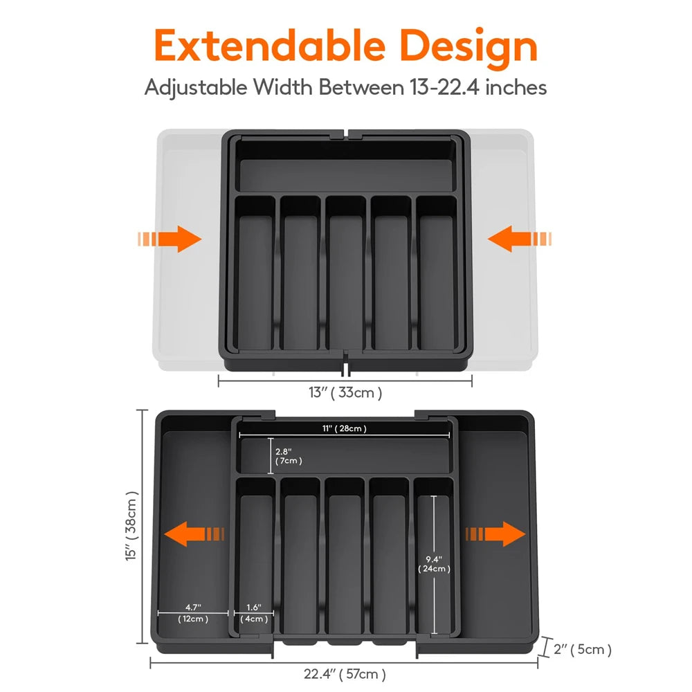 1pc Silverware Drawer Organizer Adjustable Flatware Tableware Organizer Expandable Plastic Utensil Tray for Spoons Forks Knives