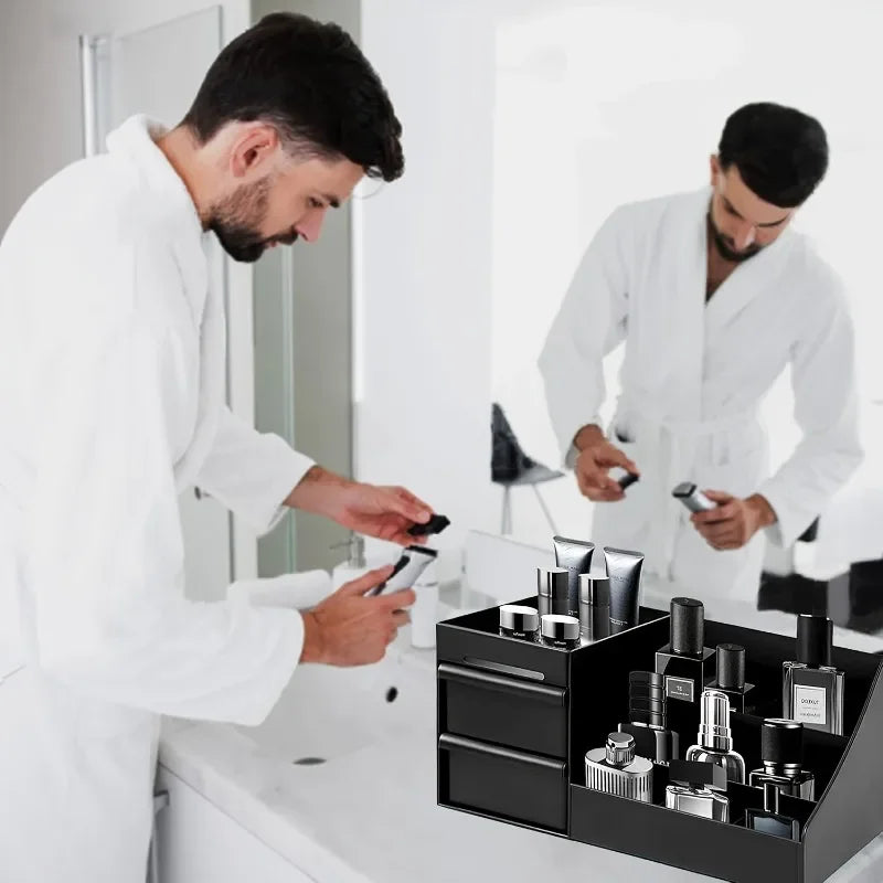 Cosmetics Storage Box for Men Mens Perfume Cologne Countertop Organizer Essentials Gifts Valentines Day Gifts Bedroom Storage