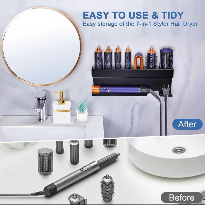 Iron No Drill Hair Tool Organizer Wall Mounted Storage Rack for Curling Iron Blow Dryer Multi Function Holder