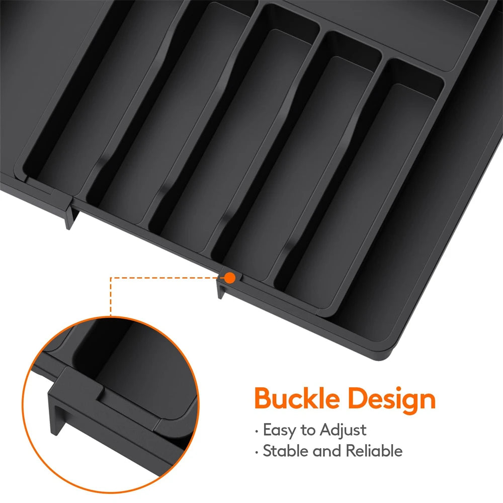 1pc Silverware Drawer Organizer Adjustable Flatware Tableware Organizer Expandable Plastic Utensil Tray for Spoons Forks Knives