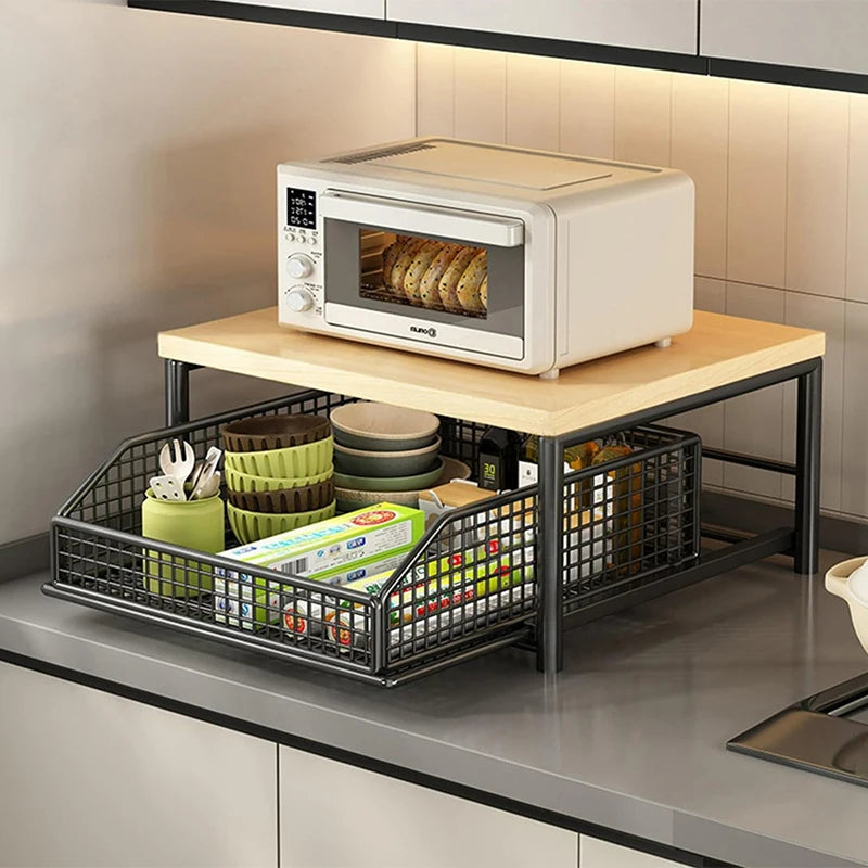 2026 New Multi-Use Kitchen Countertop Organizer - Spacious Shelf for Microwave, Spice Jars, Coffee Machine and Printer