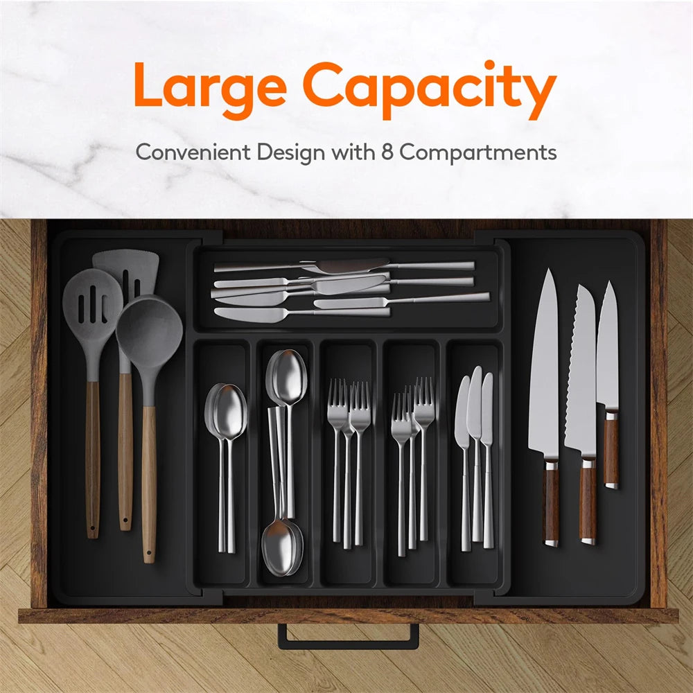 1pc Silverware Drawer Organizer Adjustable Flatware Tableware Organizer Expandable Plastic Utensil Tray for Spoons Forks Knives