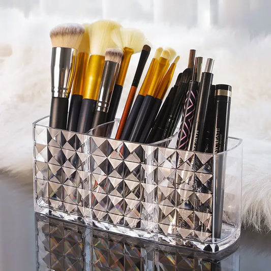 Transparent Acrylic Cosmetic Organizer - 3-Tier Makeup Brush & Lipstick Storage Box with No Lid  for Bathroom & Makeup Desk