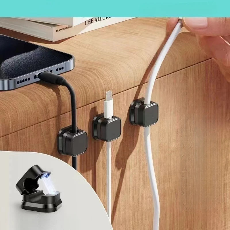 3/6pcs Office Desktop Magnetic Cable Organizer, Mobile Data Cable Storage Fixture, Wall Plug, Wiring Hook