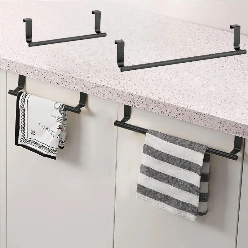 Towel Rod Steel Metal Wire Over Cabinet Towel Rack Storage Organizer Bathroom Door Hanging Towel Rack Punch-free Rag Hanger