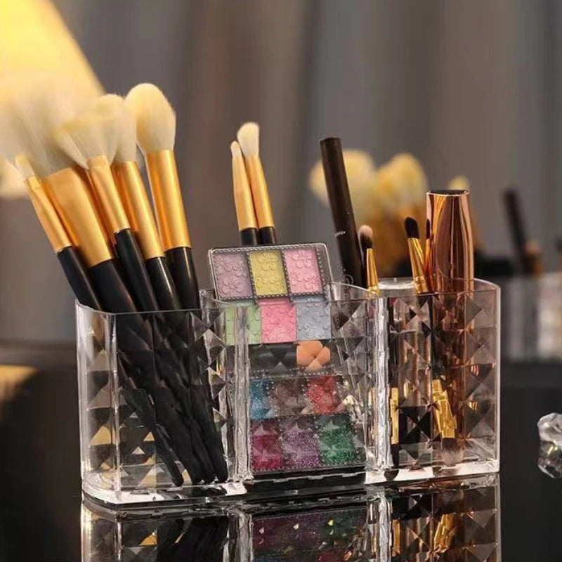 Transparent Acrylic Cosmetic Organizer - 3-Tier Makeup Brush & Lipstick Storage Box with No Lid  for Bathroom & Makeup Desk