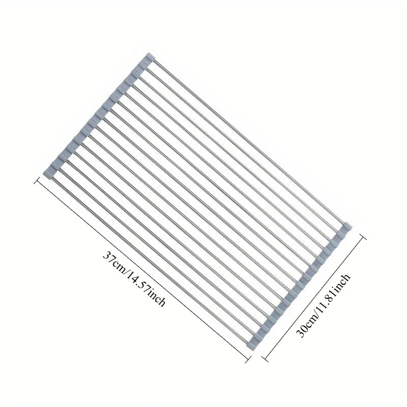 1pc Foldable Dish Drainer,Roll Up Dish Drying Rack ,Kitchen Sink Holder Organizer,Tableware Plate Storage Shelf