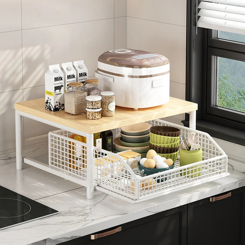 2026 New Multi-Use Kitchen Countertop Organizer - Spacious Shelf for Microwave, Spice Jars, Coffee Machine and Printer