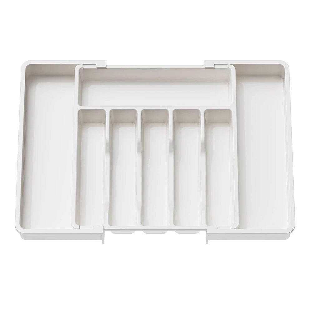 1pc Silverware Drawer Organizer Adjustable Flatware Tableware Organizer Expandable Plastic Utensil Tray for Spoons Forks Knives
