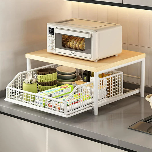 2026 New Multi-Use Kitchen Countertop Organizer - Spacious Shelf for Microwave, Spice Jars, Coffee Machine and Printer