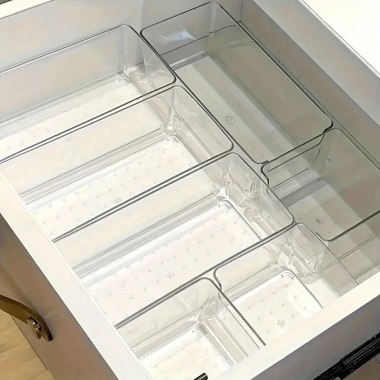 Clear Makeup Organizer Set of 7, Stackable Drawer Dividers for Cosmetics & Desk Storage, Countertop Organization